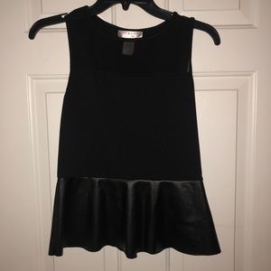 Kenar leather and mesh peplum top